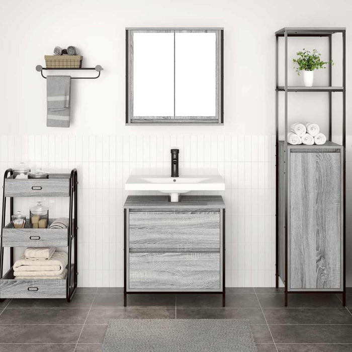 Set mobilier de baie, 2 piese, gri sonoma, lemn prelucrat WALTI