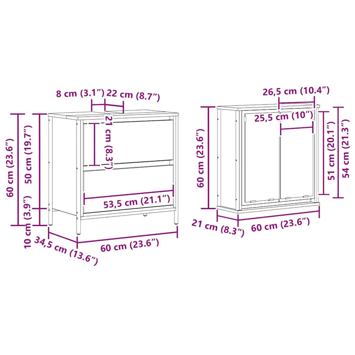 Set mobilier de baie, 2 piese, gri sonoma, lemn prelucrat WALTI