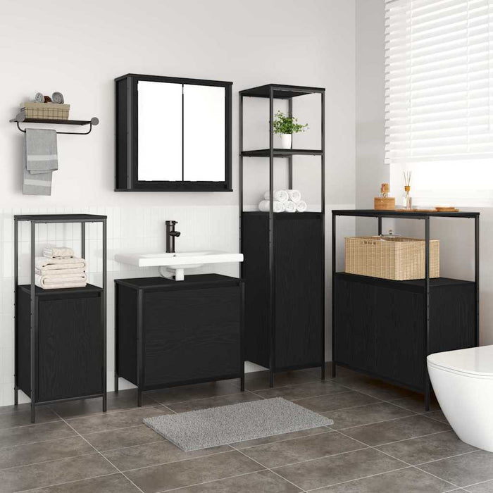 Set de mobilier pentru baie 5 pcs Negru 76.5 x 35 x 95 cm - WALTI WALTI