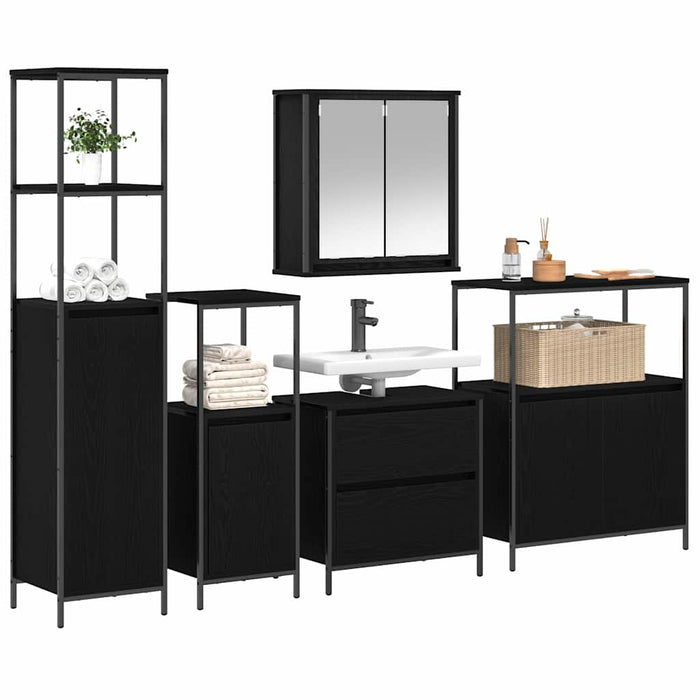 Set de mobilier pentru baie 5 pcs Negru 76.5 x 35 x 95 cm - WALTI WALTI