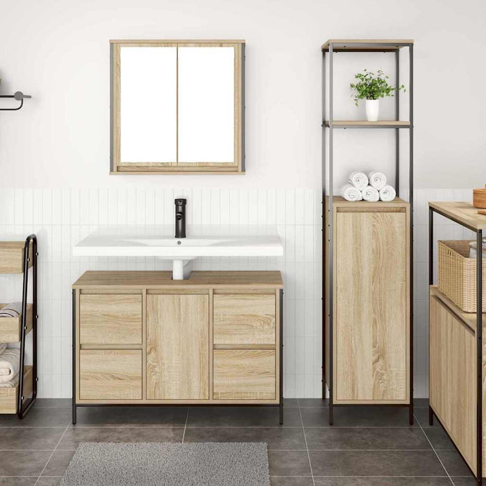 Set de mobilier pentru baie cu ușă 2 pcs Stejar Sonoma și Negru - WALTI WALTI