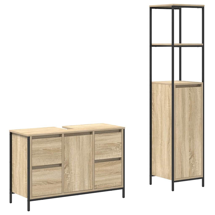 Set de mobilier pentru baie cu ușă 2 pcs Stejar Sonoma și Negru - WALTI WALTI