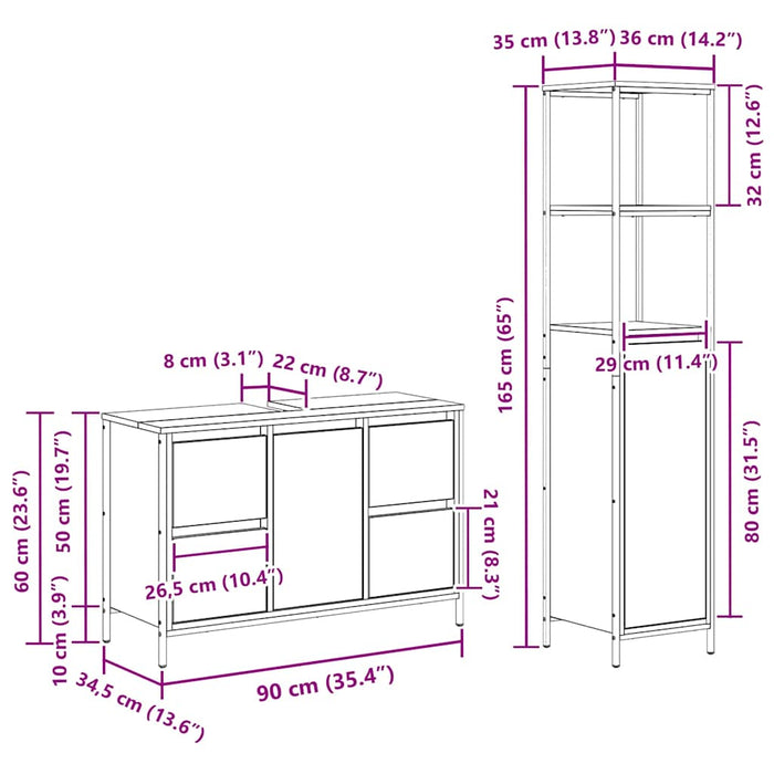 Set de mobilier pentru baie cu ușă 2 pcs Stejar Sonoma și Negru - WALTI WALTI