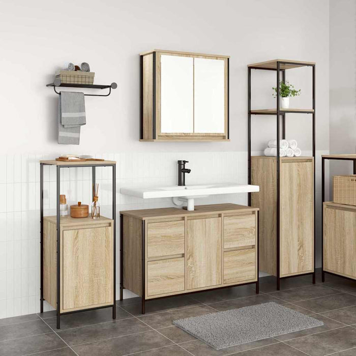 Set de mobilier pentru baie cu ușă 3 pcs Stejar Sonoma și Negru - WALTI WALTI
