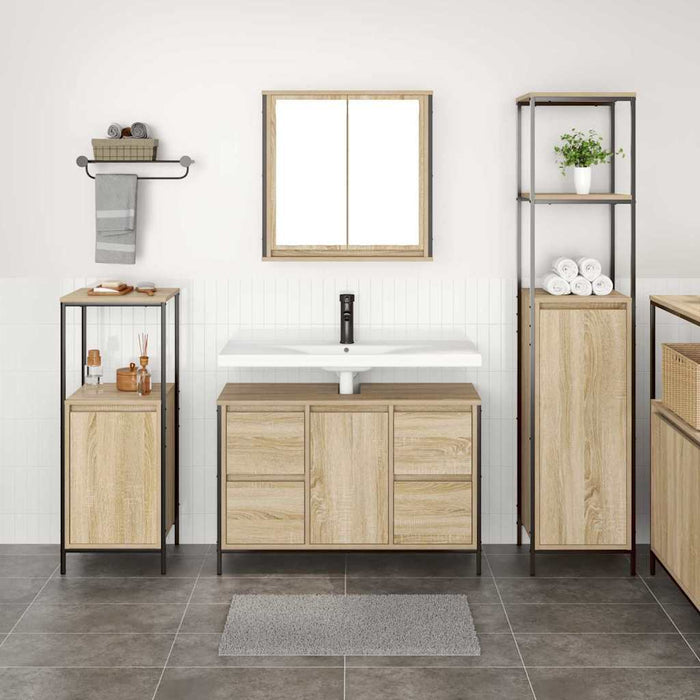 Set de mobilier pentru baie cu ușă 3 pcs Stejar Sonoma și Negru - WALTI WALTI