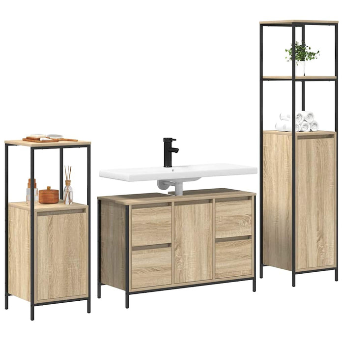 Set de mobilier pentru baie cu ușă 3 pcs Stejar Sonoma și Negru - WALTI WALTI