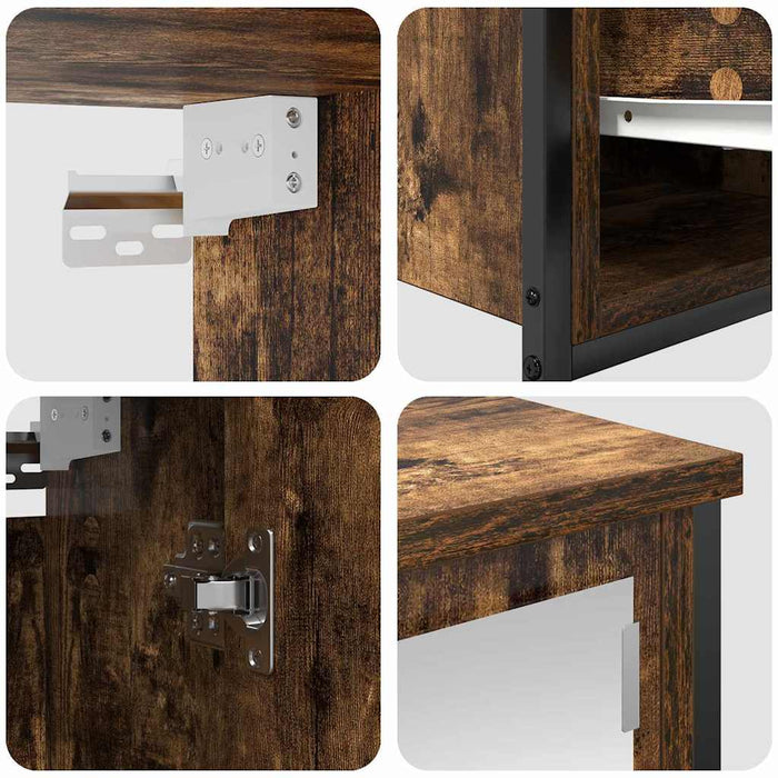 Set de mobilier pentru baie cu ușă 5 pcs Stejar afumat și Negru - WALTI WALTI