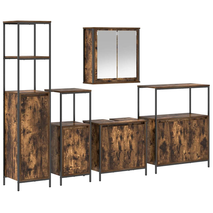 Set de mobilier pentru baie cu ușă 5 pcs Stejar afumat și Negru - WALTI WALTI