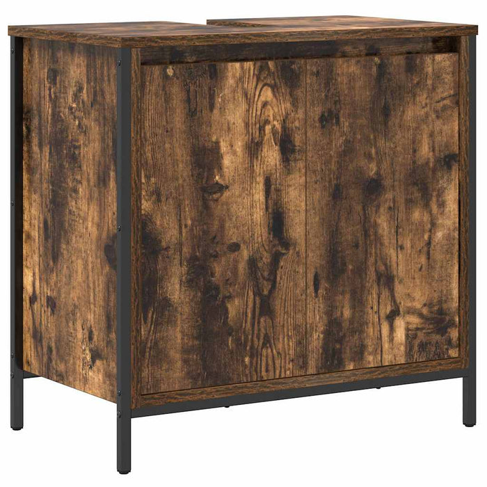 Set de mobilier pentru baie cu ușă 5 pcs Stejar afumat și Negru - WALTI WALTI