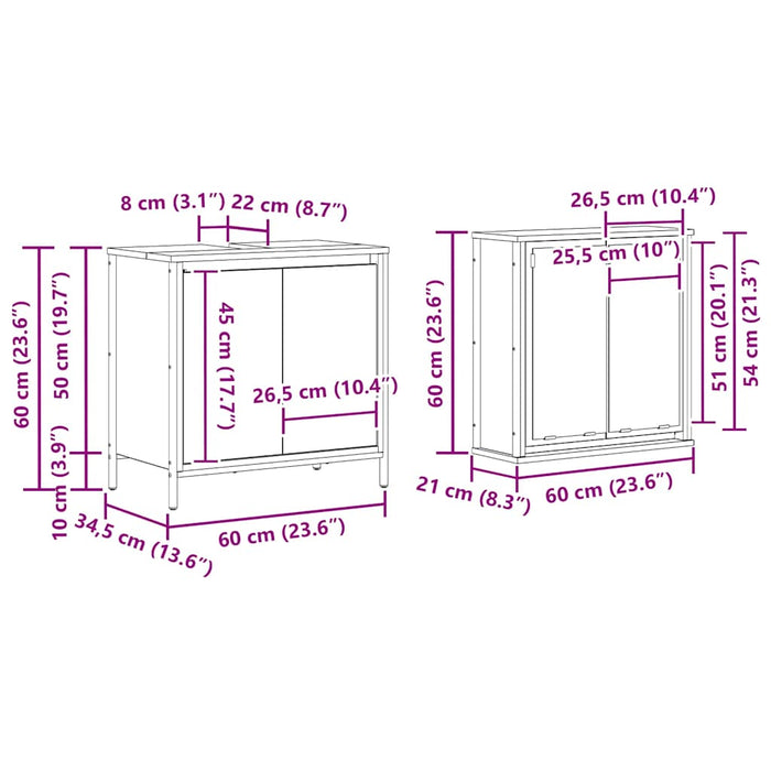 Set mobilier de baie, 2 piese, stejar sonoma, lemn prelucrat WALTI