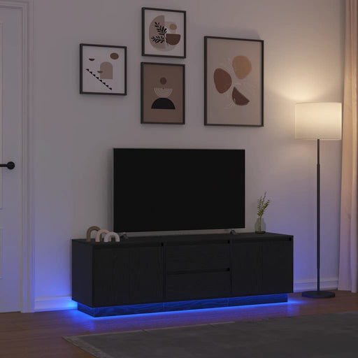 Dulap TV cu lumini LED Stejar negru 160,5x41x50 cm - WALTI WALTI