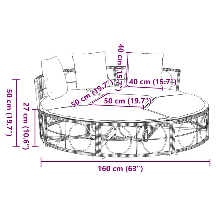 Pat de lounge pentru exterior fără baldachin Poly Rattan negru - WALTI WALTI