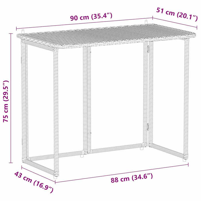 Masă pliabilă de grădină maro 90x51x75 cm Poly Ratan - WALTI WALTI
