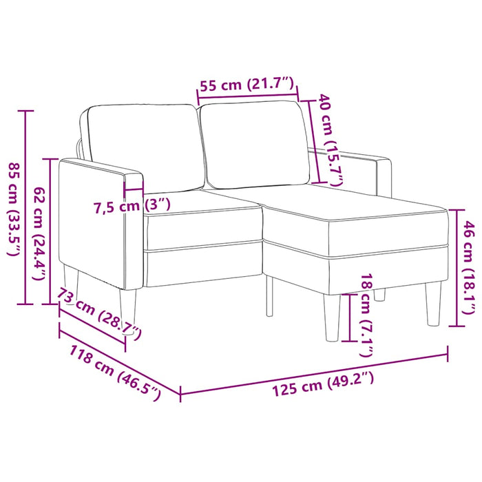 Canapea cu 2 locuri cu șezlong în formă L, țesătură crem 125 cm - WALTI WALTI