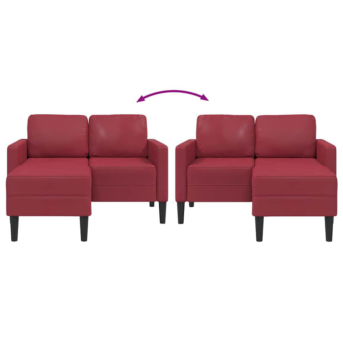 Canapea cu 2 locuri și șezlong în formă de L, roșu vin, 125 cm, piele ecologică - WALTI WALTI