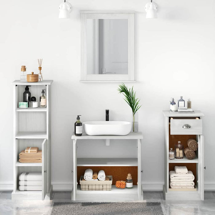 Set de mobilier pentru baie cu sertar cu raft Pe perete cu depozitare cu ușă cu oglindă 3 pcs alb antichizat - WALTI WALTI