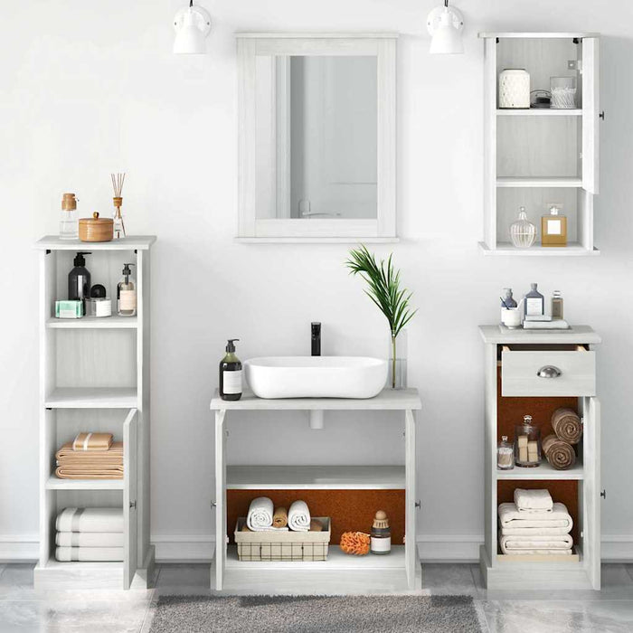 Set de mobilier pentru baie cu sertar cu raft Pe perete cu depozitare cu ușă cu oglindă 5 pcs alb antichizat - WALTI WALTI