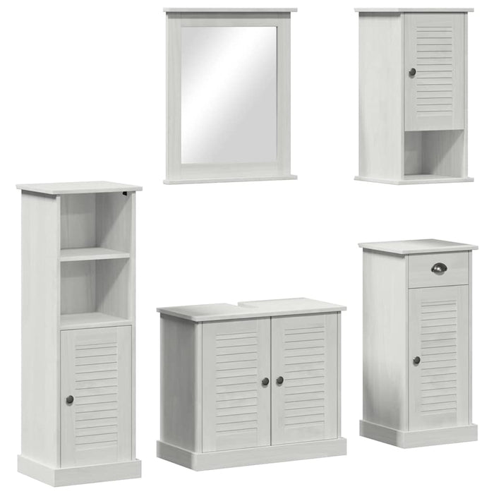 Set de mobilier pentru baie cu sertar cu raft Pe perete cu depozitare cu ușă cu oglindă 5 pcs alb antichizat - WALTI WALTI