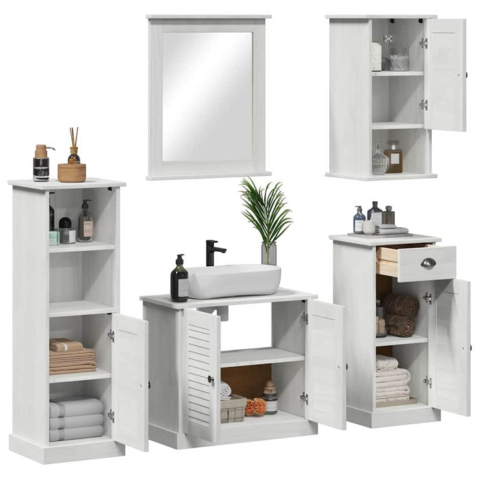 Set de mobilier pentru baie cu sertar cu raft Pe perete cu depozitare cu ușă cu oglindă 5 pcs alb antichizat - WALTI WALTI