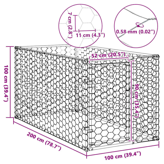 Canisa de exterior pentru caini cu usa 2x1x1 m otel galvanizat - WALTI WALTI