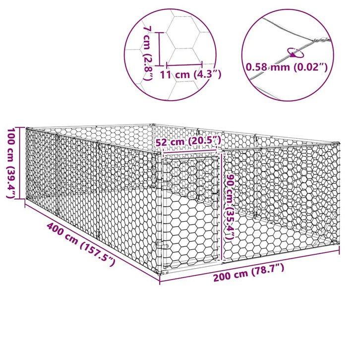 Canisa de exterior pentru caini cu usa 2x4x1 m otel galvanizat - WALTI WALTI