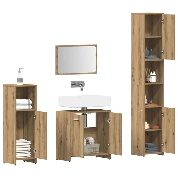 Set mobilier de baie, 4 piese, stejar artizanal, lemn prelucrat - WALTI WALTI