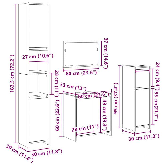 Set mobilier de baie, 4 piese, stejar artizanal, lemn prelucrat - WALTI WALTI