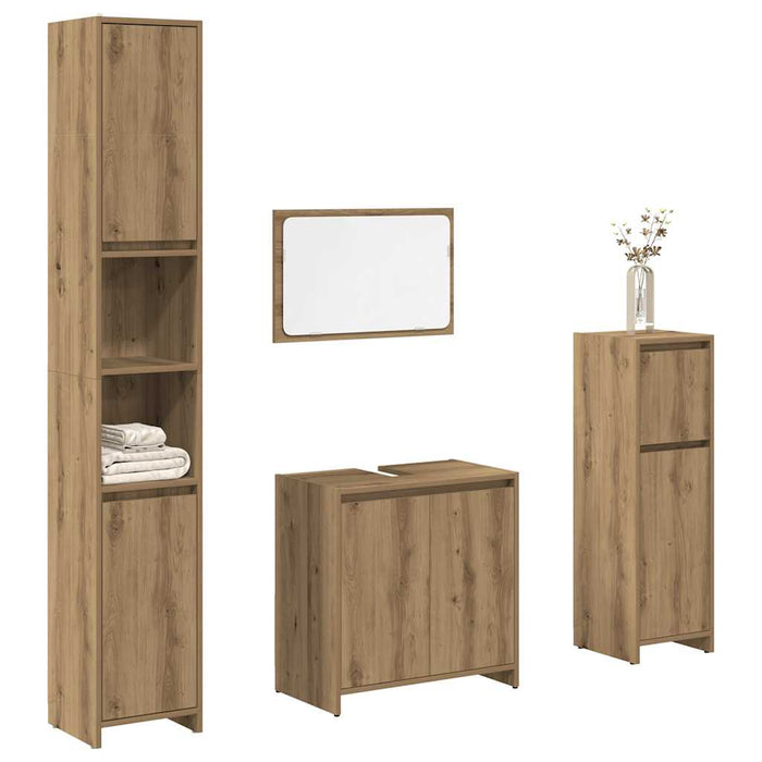 Set mobilier de baie, 4 piese, stejar artizanal, lemn prelucrat - WALTI WALTI