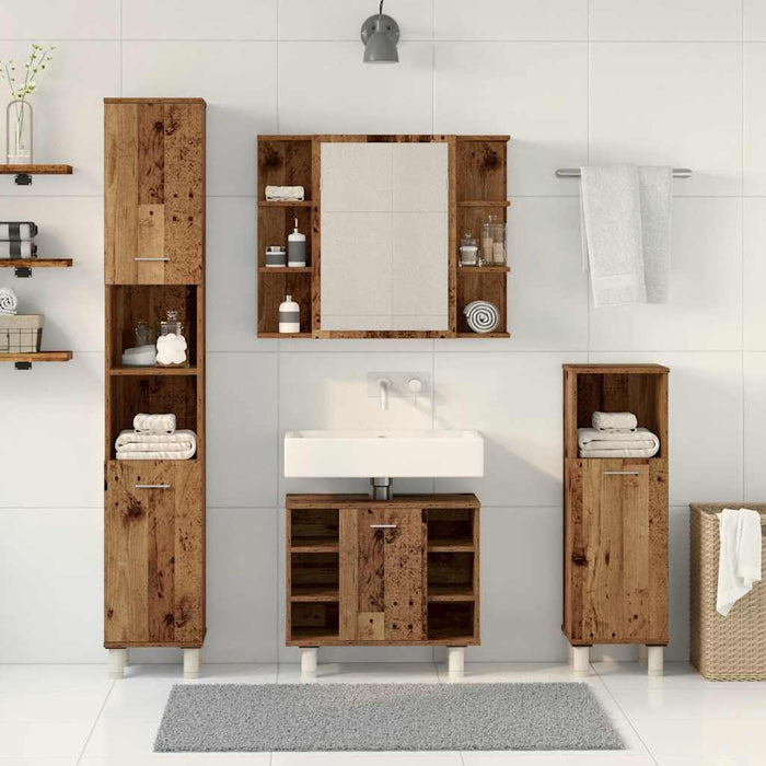 Set mobilier de baie, 4 piese, lemn vechi, lemn prelucrat - WALTI WALTI