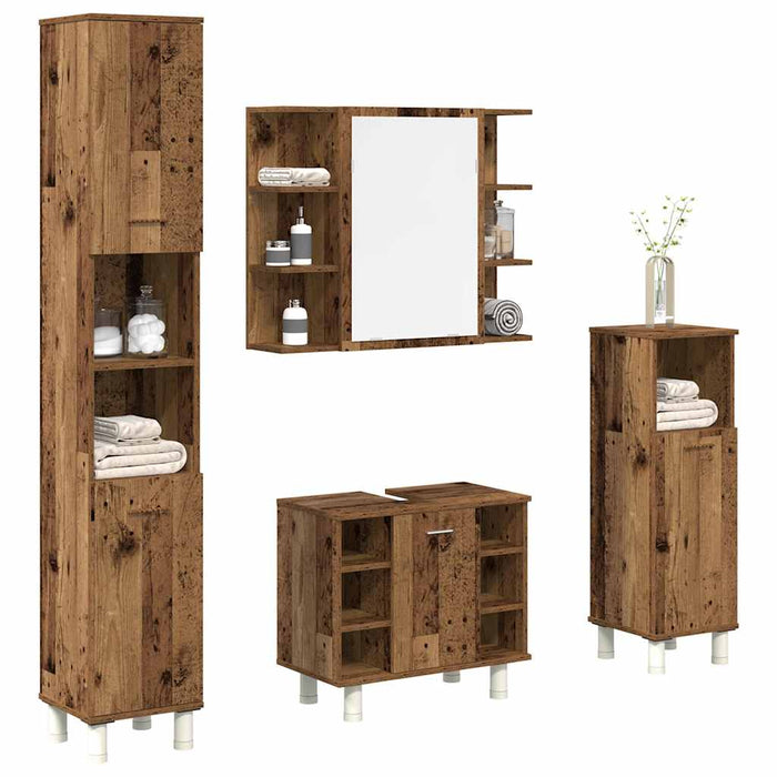 Set mobilier de baie, 4 piese, lemn vechi, lemn prelucrat - WALTI WALTI