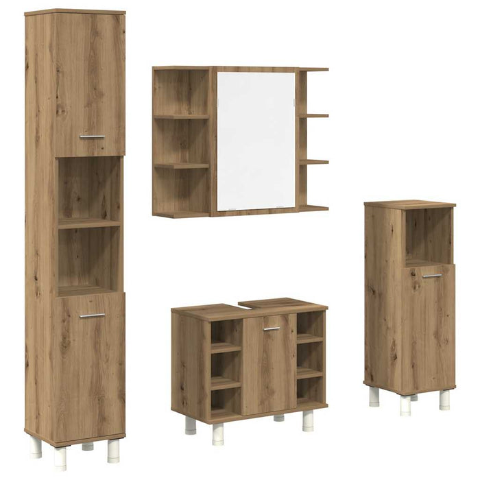Set mobilier de baie, 4 piese, stejar artizanal, lemn prelucrat - WALTI WALTI