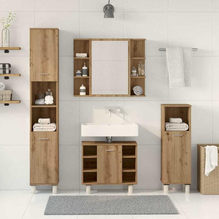 Set mobilier de baie, 4 piese, stejar artizanal, lemn prelucrat - WALTI WALTI