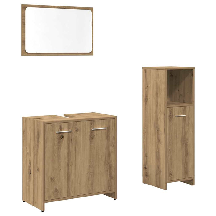 Set mobilier de baie, 3 piese, stejar artizanal, lemn prelucrat - WALTI WALTI