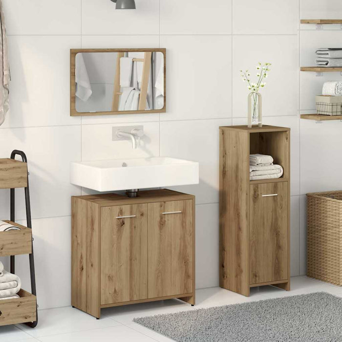 Set mobilier de baie, 3 piese, stejar artizanal, lemn prelucrat - WALTI WALTI