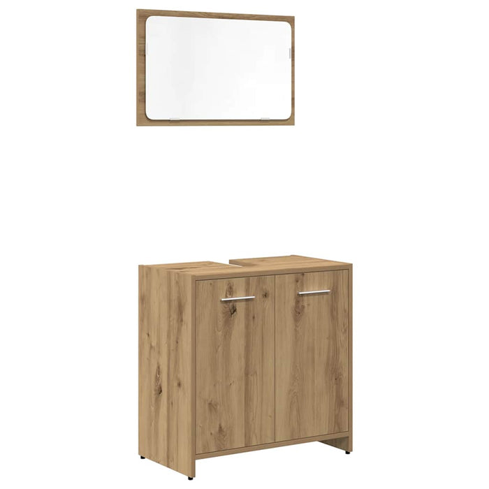 Set mobilier de baie, 3 piese, stejar artizanal, lemn prelucrat - WALTI WALTI