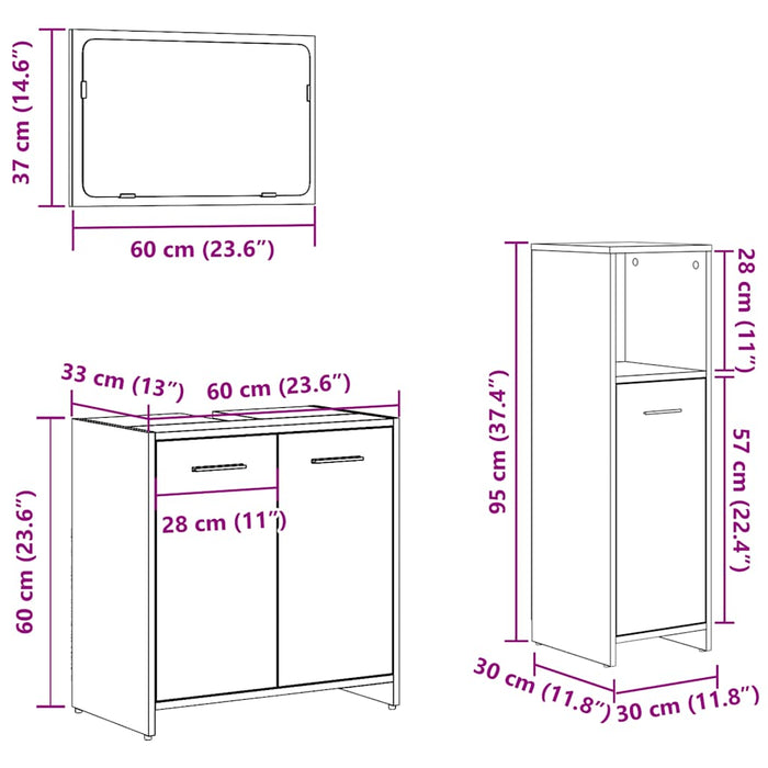 Set mobilier de baie, 3 piese, stejar artizanal, lemn prelucrat - WALTI WALTI