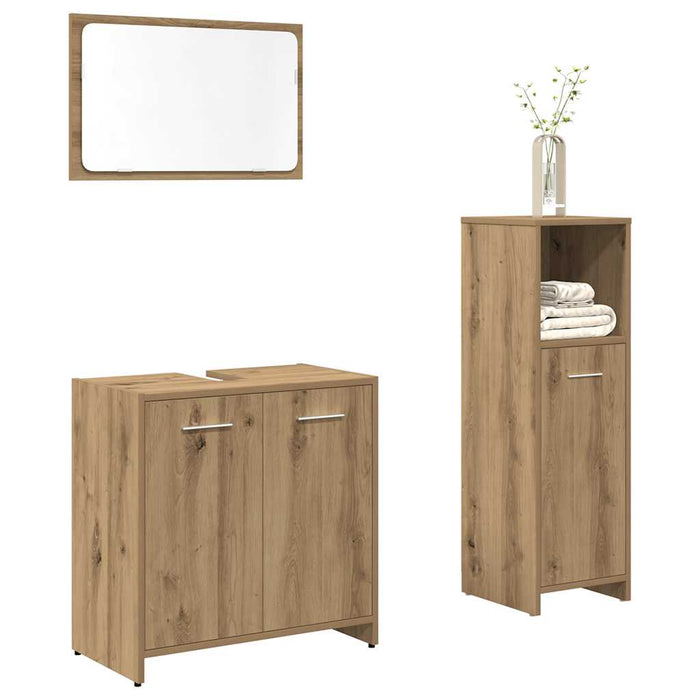 Set mobilier de baie, 3 piese, stejar artizanal, lemn prelucrat - WALTI WALTI