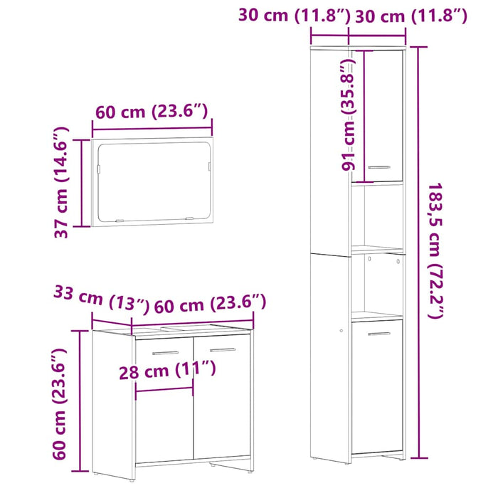 Set mobilier de baie, 3 piese, lemn vechi, lemn prelucrat - WALTI WALTI
