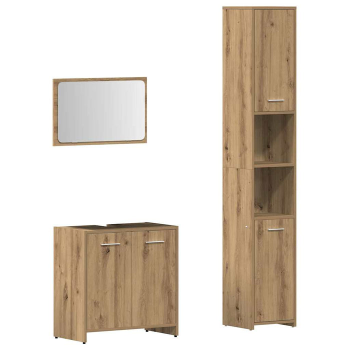 Set mobilier de baie, 3 piese, stejar artizanal, lemn prelucrat - WALTI WALTI