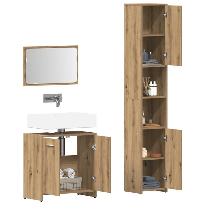 Set mobilier de baie, 3 piese, stejar artizanal, lemn prelucrat - WALTI WALTI