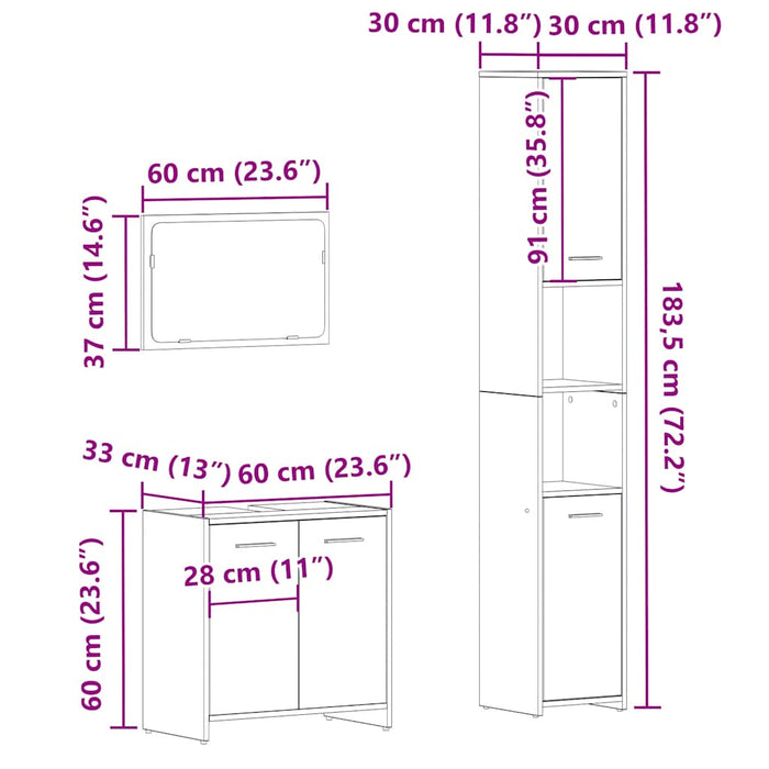 Set mobilier de baie, 3 piese, stejar artizanal, lemn prelucrat - WALTI WALTI