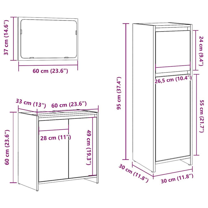 Set mobilier de baie, 3 piese, lemn vechi, lemn prelucrat - WALTI WALTI