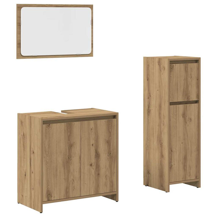Set mobilier de baie, 3 piese, stejar artizanal, lemn prelucrat - WALTI WALTI