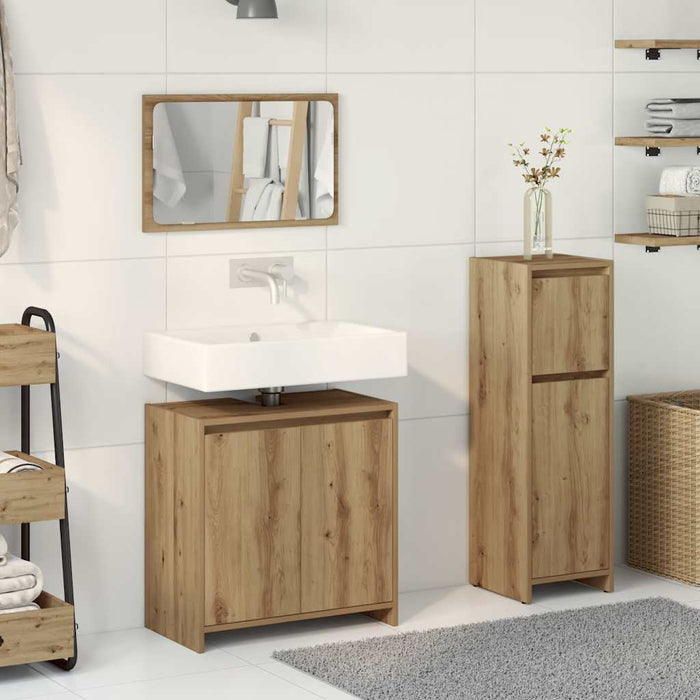 Set mobilier de baie, 3 piese, stejar artizanal, lemn prelucrat - WALTI WALTI