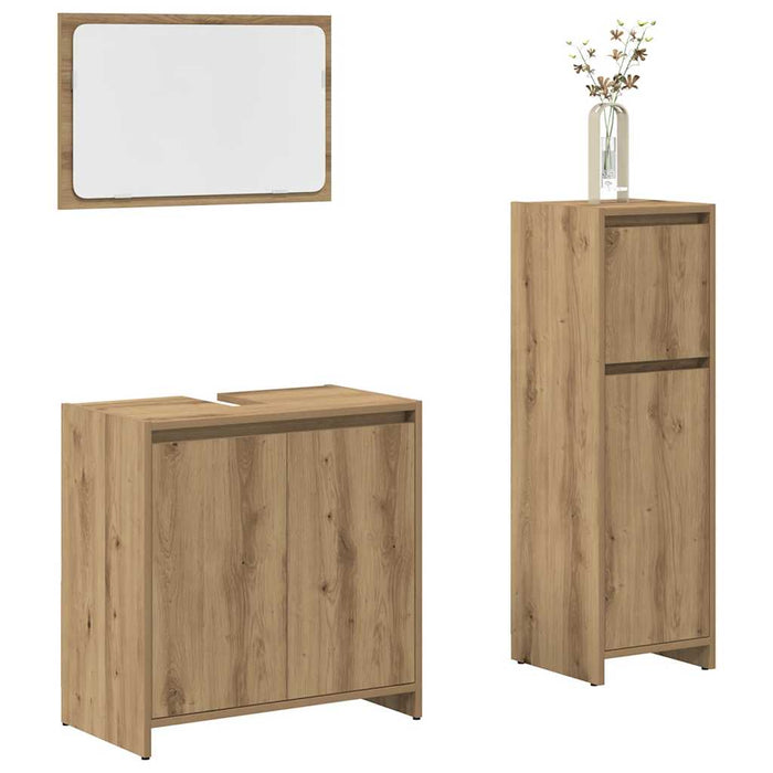 Set mobilier de baie, 3 piese, stejar artizanal, lemn prelucrat - WALTI WALTI