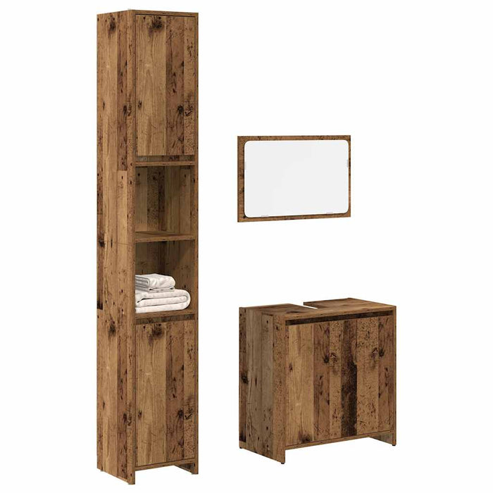 Set mobilier de baie, 3 piese, lemn vechi, lemn prelucrat - WALTI WALTI