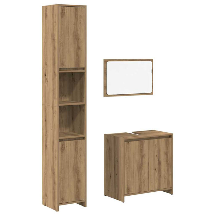 Set mobilier de baie, 3 piese, stejar artizanal, lemn prelucrat - WALTI WALTI