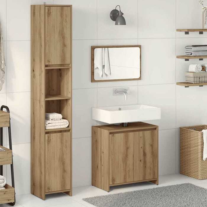 Set mobilier de baie, 3 piese, stejar artizanal, lemn prelucrat - WALTI WALTI