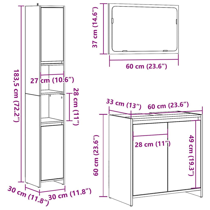 Set mobilier de baie, 3 piese, stejar artizanal, lemn prelucrat - WALTI WALTI