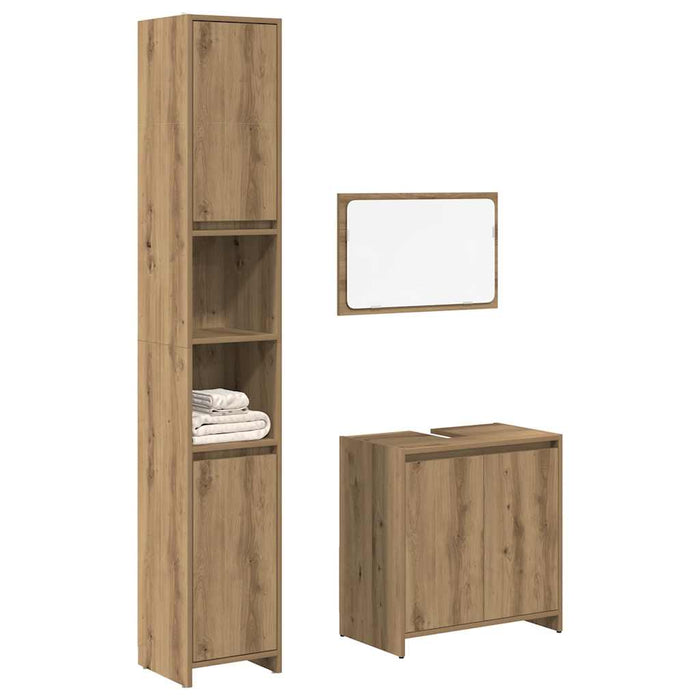 Set mobilier de baie, 3 piese, stejar artizanal, lemn prelucrat - WALTI WALTI